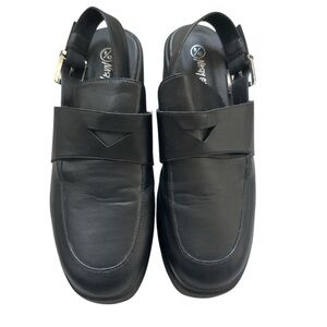 Nasty Gal Black Leather Platform Backless Strap Loafers Size 9